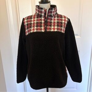 Vera Bradley Black and Plaid Sherpa Pullover SZ L